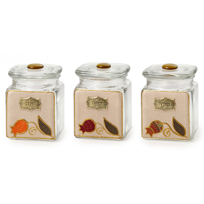 Glass Coffee Tea and Sugar Jars with Pomegranate Design