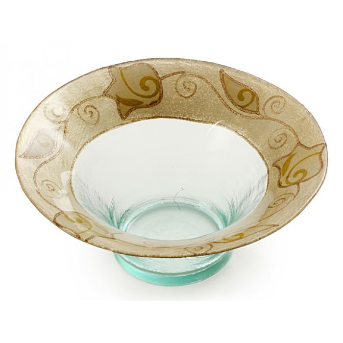Glass Fruit Bowl with Abstract Tulip Motif