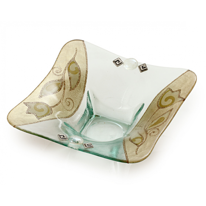 Glass Serving Dish with Square Shape and Tulip Design 