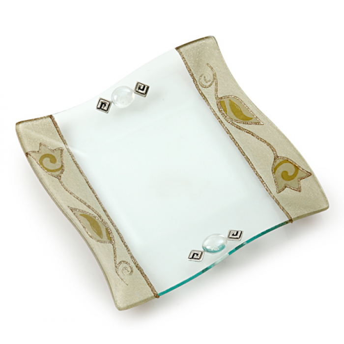 Glass Serving Tray with Curved Design and Neutral Tulip Decor