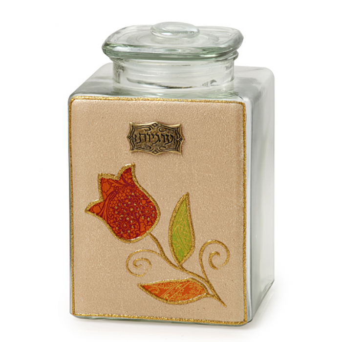 Glass Cookie Jar with Vivid Tulip Flower Motif