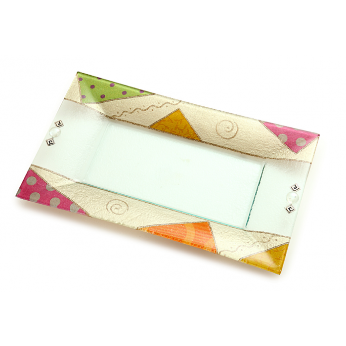 Glass Serving Tray in Multiple Sizes with Cheerful Triangle Motif
