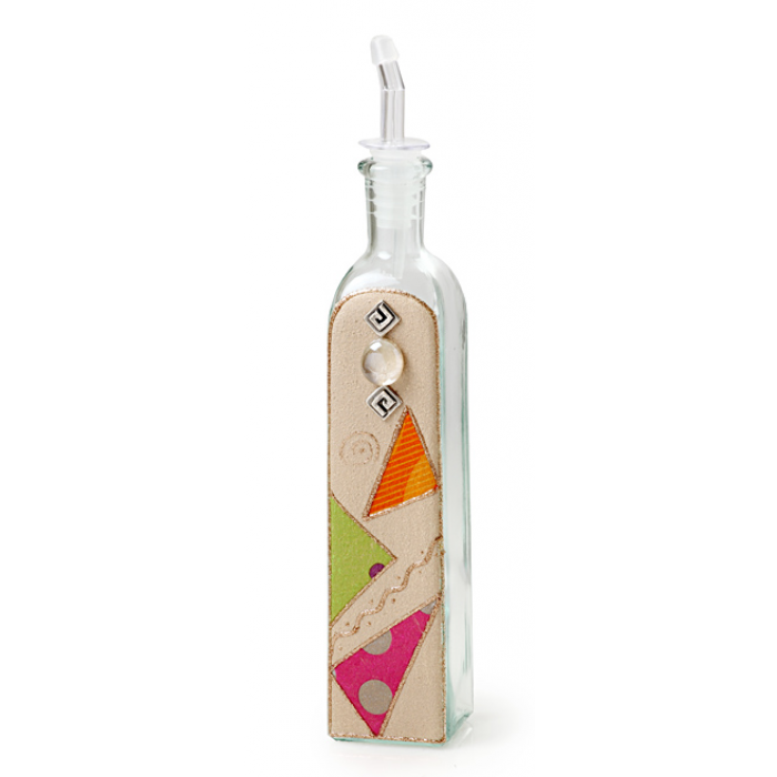 Glass Oil Bottle with Bright Triangle Decor 