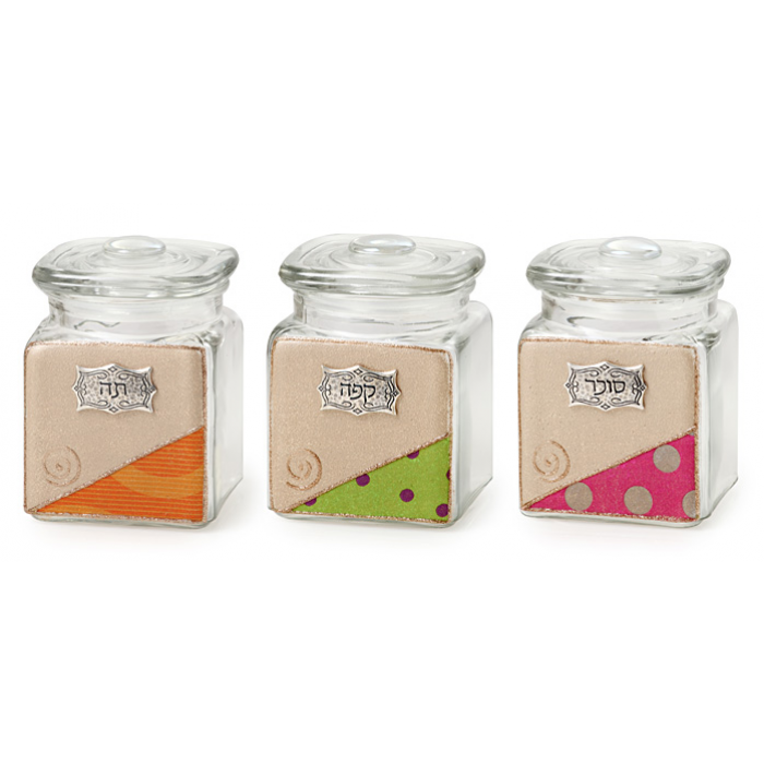 Glass Coffee Tea and Sugar Jars with Cheerful Triangle Theme 