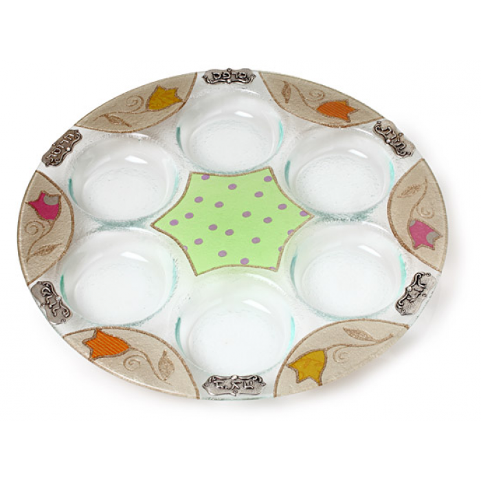 Glass Passover Seder Plate with Colorful Polka Dot Theme