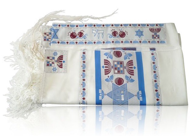 Chai Tallit with Blue and Silver Stripes, Hoshen, Hebrew Text and Star of David