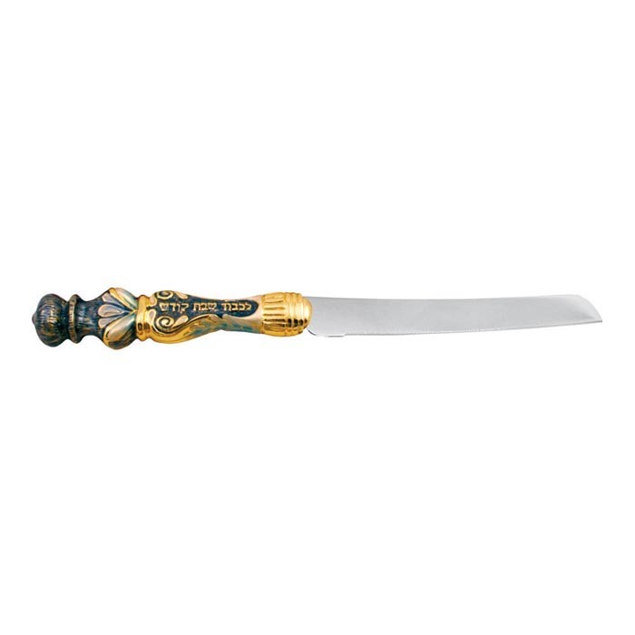 Challah Knife with 24k Gold Plated Handle in Blue