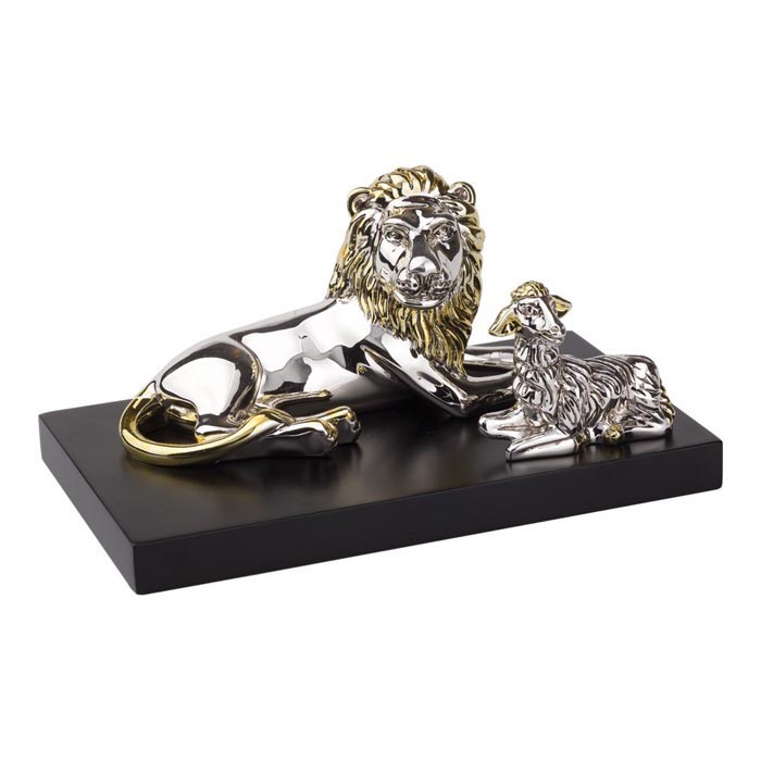 Sterling Silver Lounging Lion and Lamb Figurine