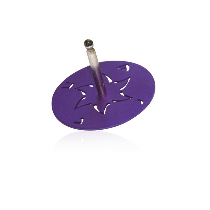 Purple Aluminium Dreidel with Cut-out Star of David and Hebrew Text