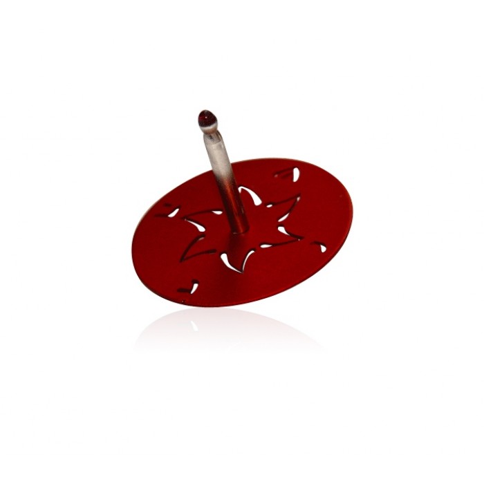 Red Aluminium Dreidel with Cut-Out Hebrew Letters and Star of David