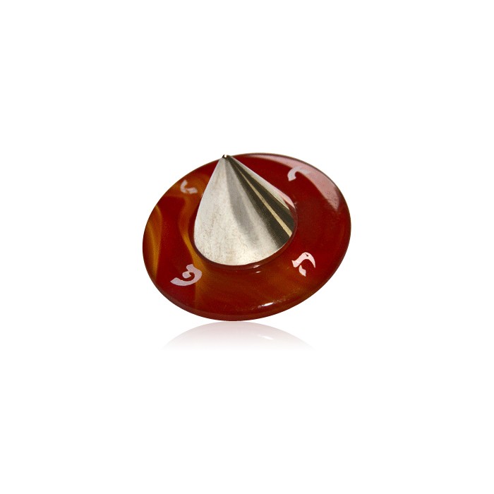 Red Cornelian Dreidel with Hebrew Text and Spinner