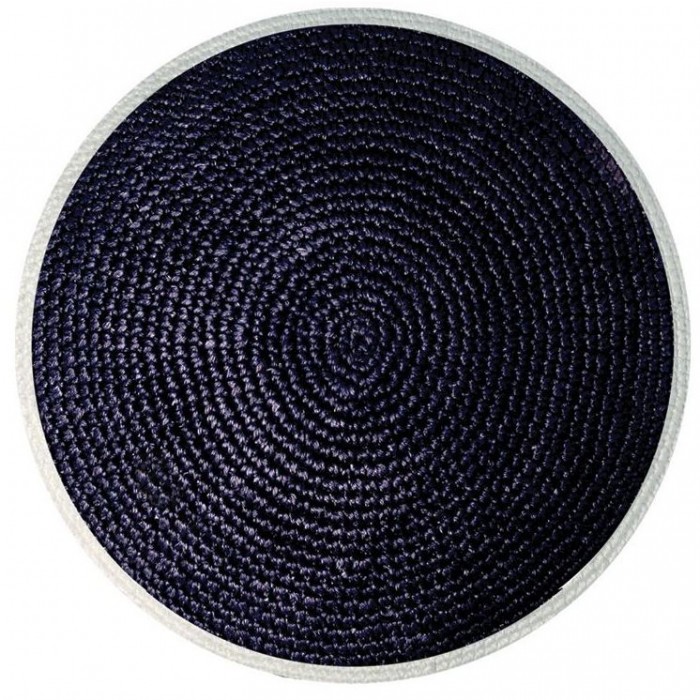 Black Knitted Kippah with White Rim