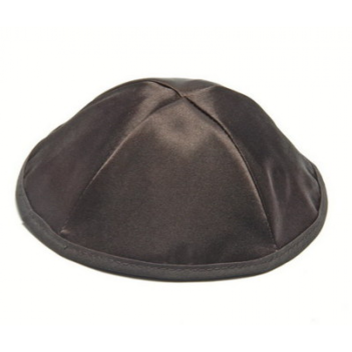 20 Centimetre Wide Black Satin Kippah with 4 Sections and Bottom Rim