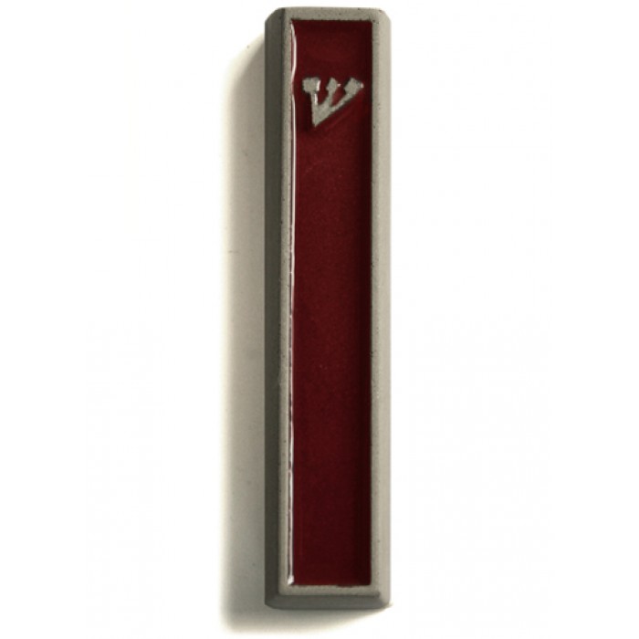 Modern Red Mezuzah from Concrete with Hebrew Letter Shin by ceMMent