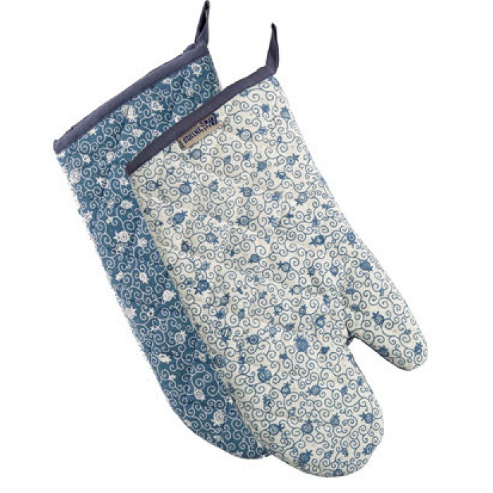 Yair Emanuel Double Sided Pomegranate Oven Mitt by in Blue and White