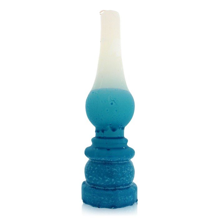 Safed Candles Havdalah Candle with Turquoise and White Sections and Lamp Design