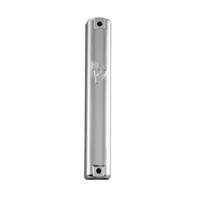 Silver Plastic Mezuzah with Large Traditional Shin and Plugs