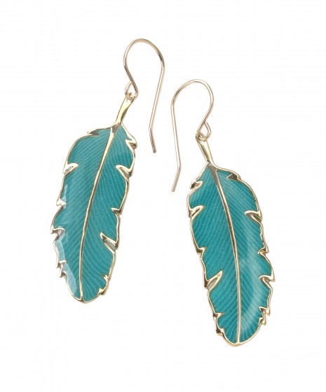 Adina Plastelina Gold-plated Hook Earrings with Small Turquoise Feather