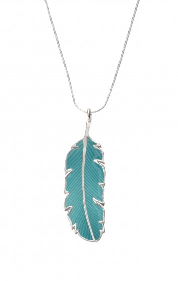 Adina Plastelina Silver Chain with Small Single Turquoise Feather Pendant