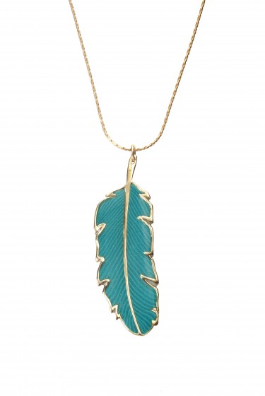 Adina Plastelina Gold-plated Chain with Turquoise Feather Pendant
