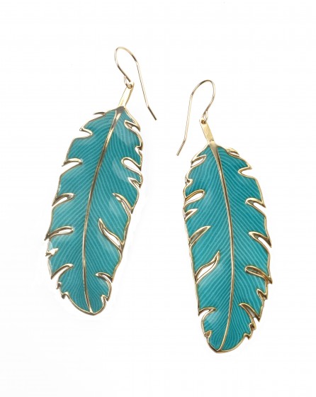 Adina Plastelina Gold-plated Hook Earrings with Large Turquoise Feather