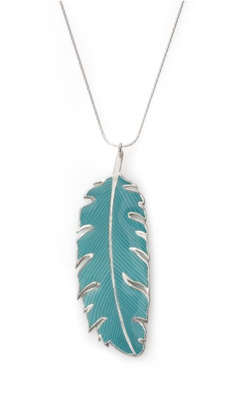 Adina Plastelina Silver Chain with Large Single Turquoise Feather Pendant