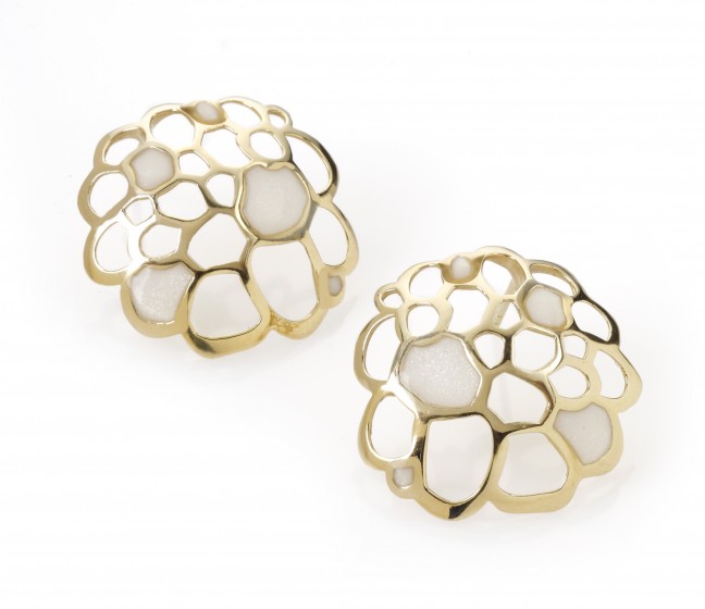 Adina Plastelina Stud Earrings with Coral Reef Design in white Mosaic Pattern
