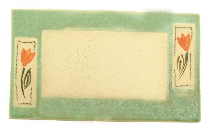 Green Ceramic Door Sign with Beige Rectangles and Roses
