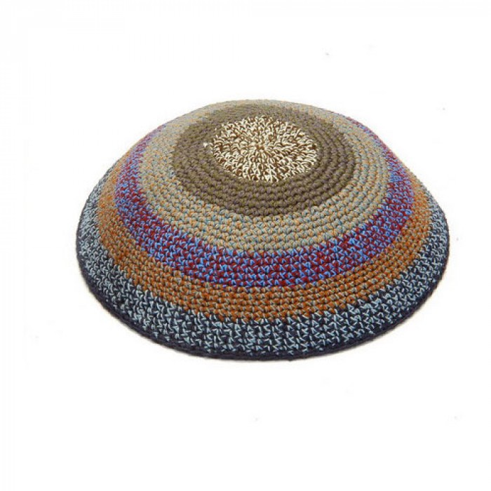 16cm Knitted Kippah with Bright Coloured Stripes