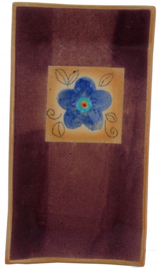 Brown Ceramic Tray with Flower, Leaves and Swirling Lines