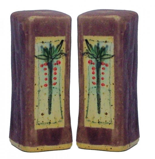 Brown Ceramic Salt and Pepper Shakers with Palm Trees