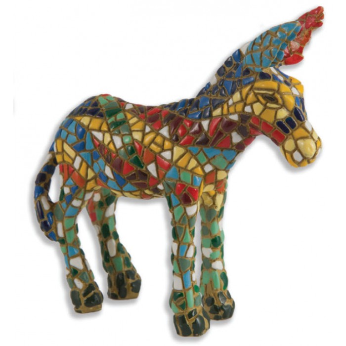 Ceramic Donkey Miniature with Bright Mosaic Pattern