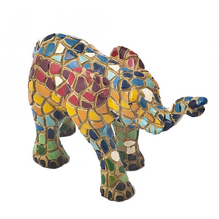 Ceramic Miniature Elephant Figurine with Mosaic Pattern