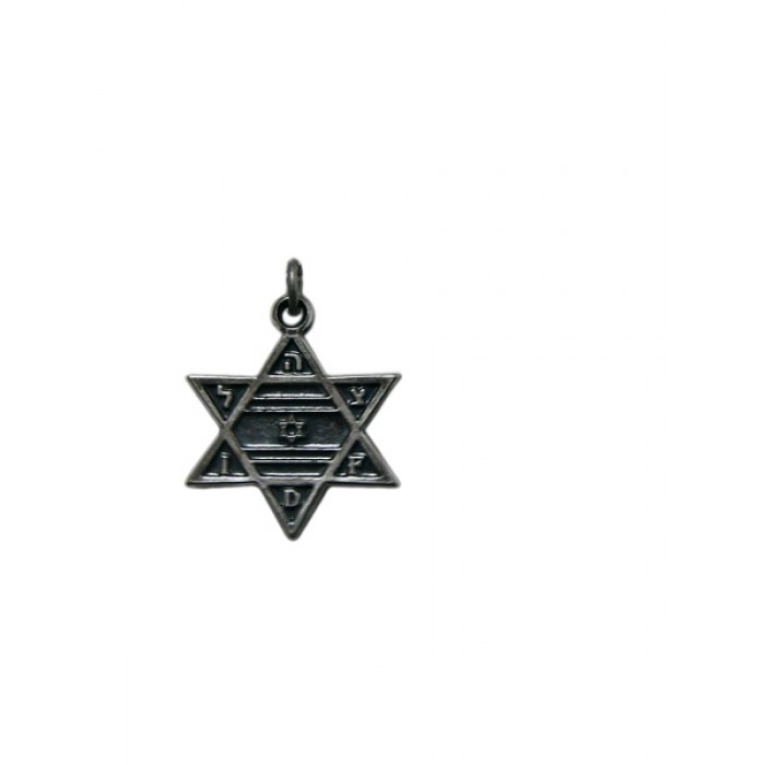 Silver Star of David Pendant with Miniature Star and Hebrew and English Text