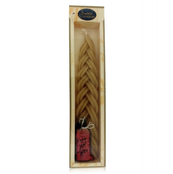 Traditional Wax Havdalah Candle with Pink Spice Holder Bag and Hebrew Text