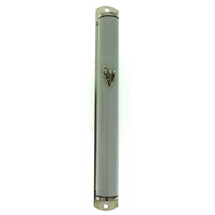 Plated Metal Mezuzah with Hebrew Letter Shin and Rounded Body for 12cm Scroll