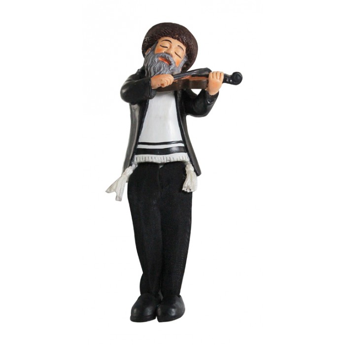 Polyresin Musician Figurine with Dancing Klezmer Violinist and Cloth Legs