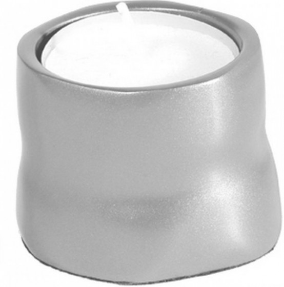 Yair Emanuel Shabbat Candlestick in Silver Anodized Aluminum with Modern Shape