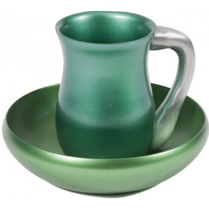 Yair Emanuel Anodized Aluminum Mayim Acharonim Set in Green and Silver