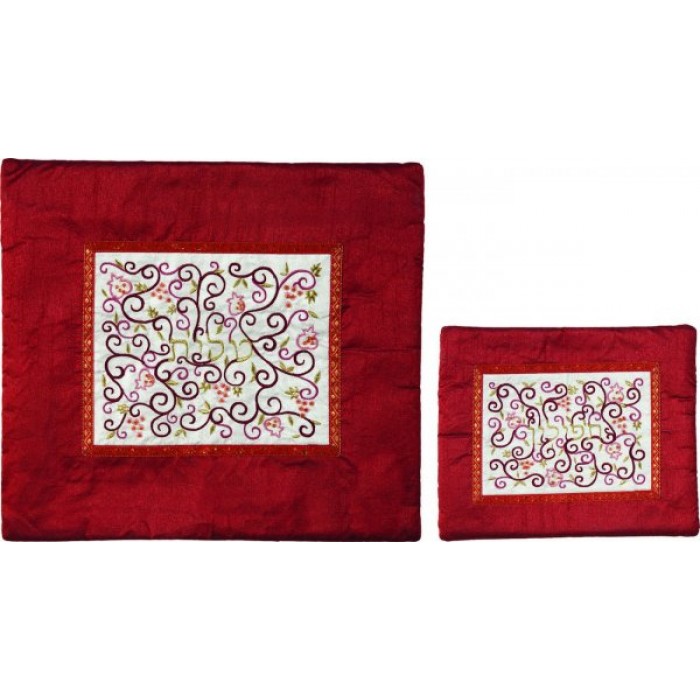 Yair Emanuel Tallit Bag Set in Red with Pomegranates and Grapes