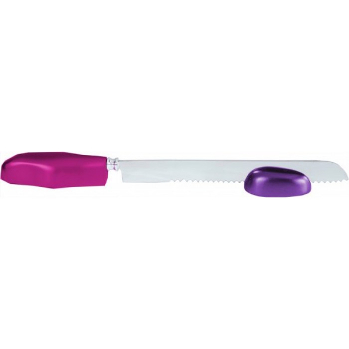 Yair Emanuel Anodized Aluminum Challah Knife and Stand in Red and Purple