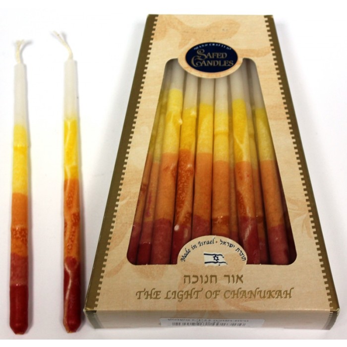 White, Orange, Yellow and Red Wax Hanukkah Candles from Safed Candles