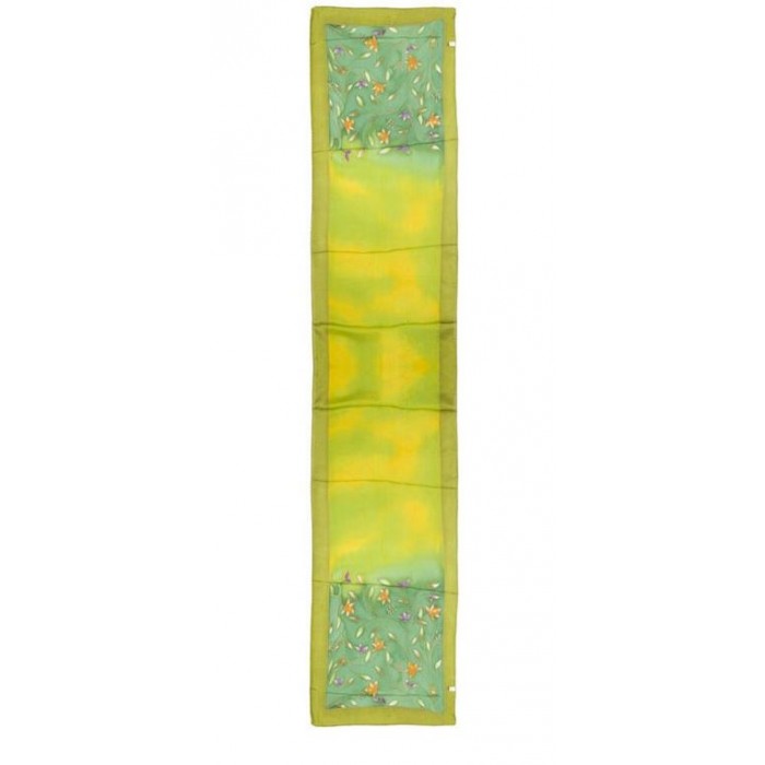 Silk Scarf in Two Tone Green with Modest Floral Pattern