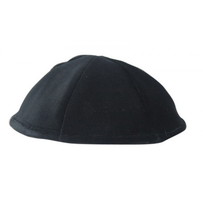 Black Velvet Kippah with Six Sections and Matching Stitching Lines