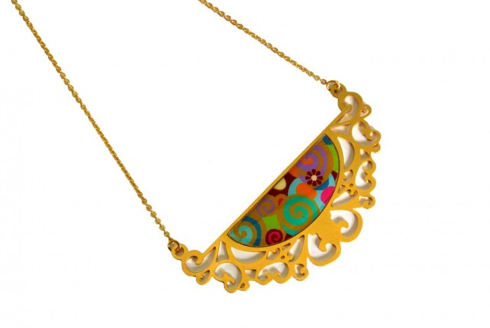Semi Circled Statement Necklace with Bright Spiral Pattern
