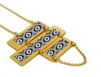 Necklace with Three-Tiered Pendant and Geometric Patterns