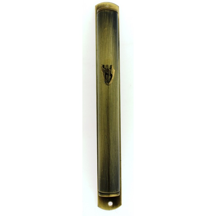 Bronze Mezuzah with Hebrew Letter Shin and Cylindrical Shape