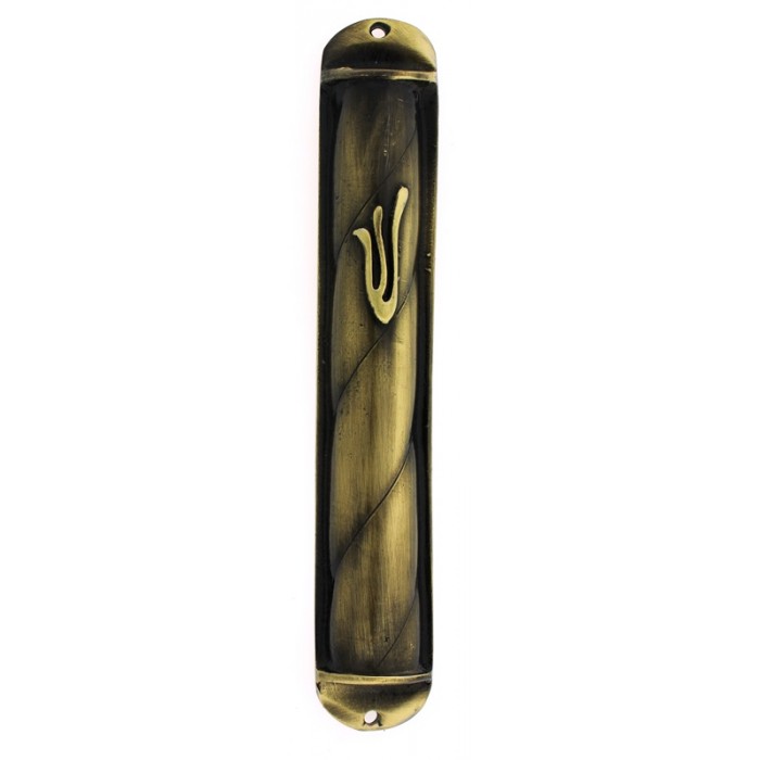 Bronze Mezuzah with Hebrew Letter Shin and Contemporary Molding Pattern