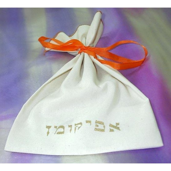 White Afikoman Bag with Orange Tie by Galilee Silks