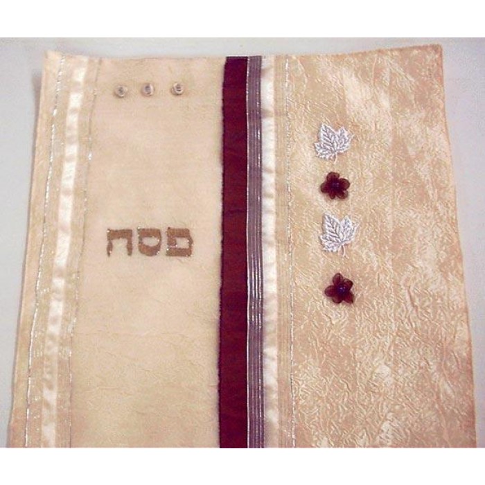 Matzah Cover with Red Flowers and White leaf Decor by Galilee Silks
